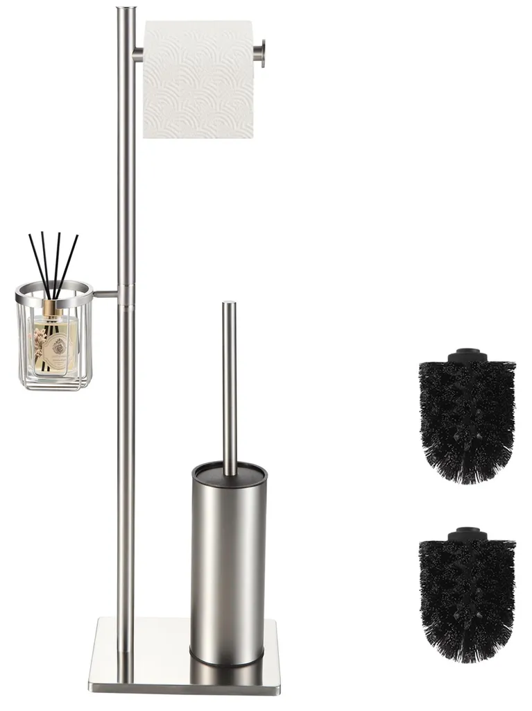 Brosse de toilettes 3 en 1 nickel brossé avec porte-rouleau et panier
