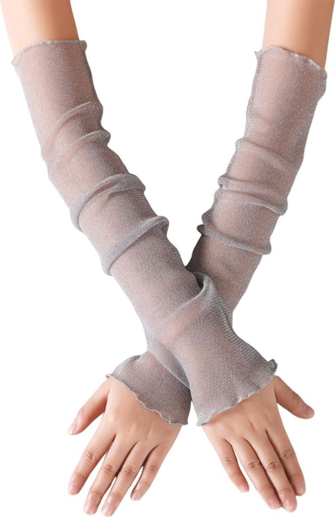 Damen-Armstulpen aus transparentem Netzstoff, lang, ultradünn, fingerlose Spitzenhandschuhe, UV-Sonnenschutz, kühlende Sonnenschutzärmel aus Net...
