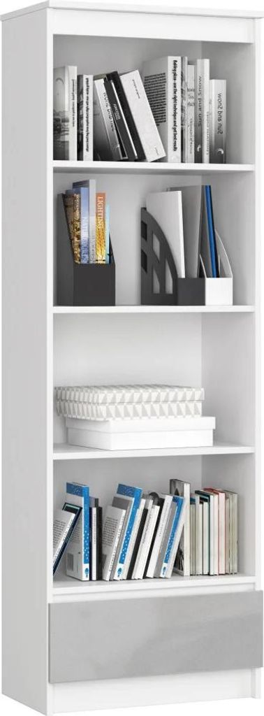 VALESTRA Regal mit Schublade – weiß/hellgrau glänzend