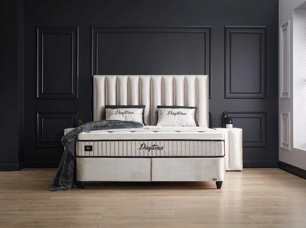 Boxspringbett Daytona 180 x 200 cm Beige Voll-orthopädisches Komfortbett mit Bettkasten, Stauraum, inkl. Lieferung und Montage