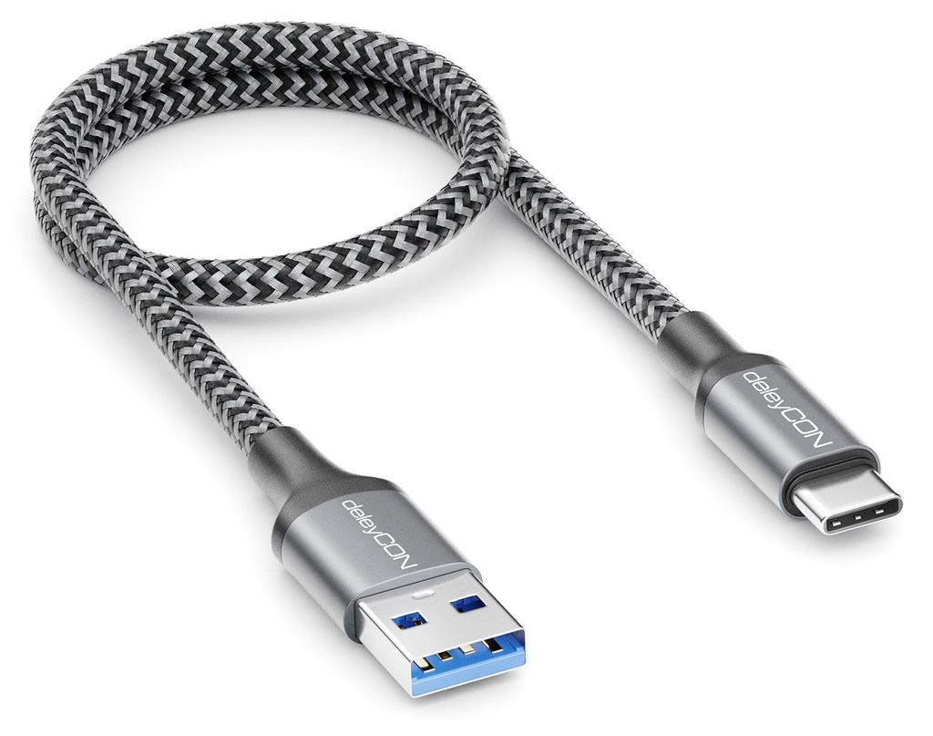 deleyCON 0,30m USB-A auf USB-C Kabel Kurz USB 3.0 5Gbps - Produktbild 