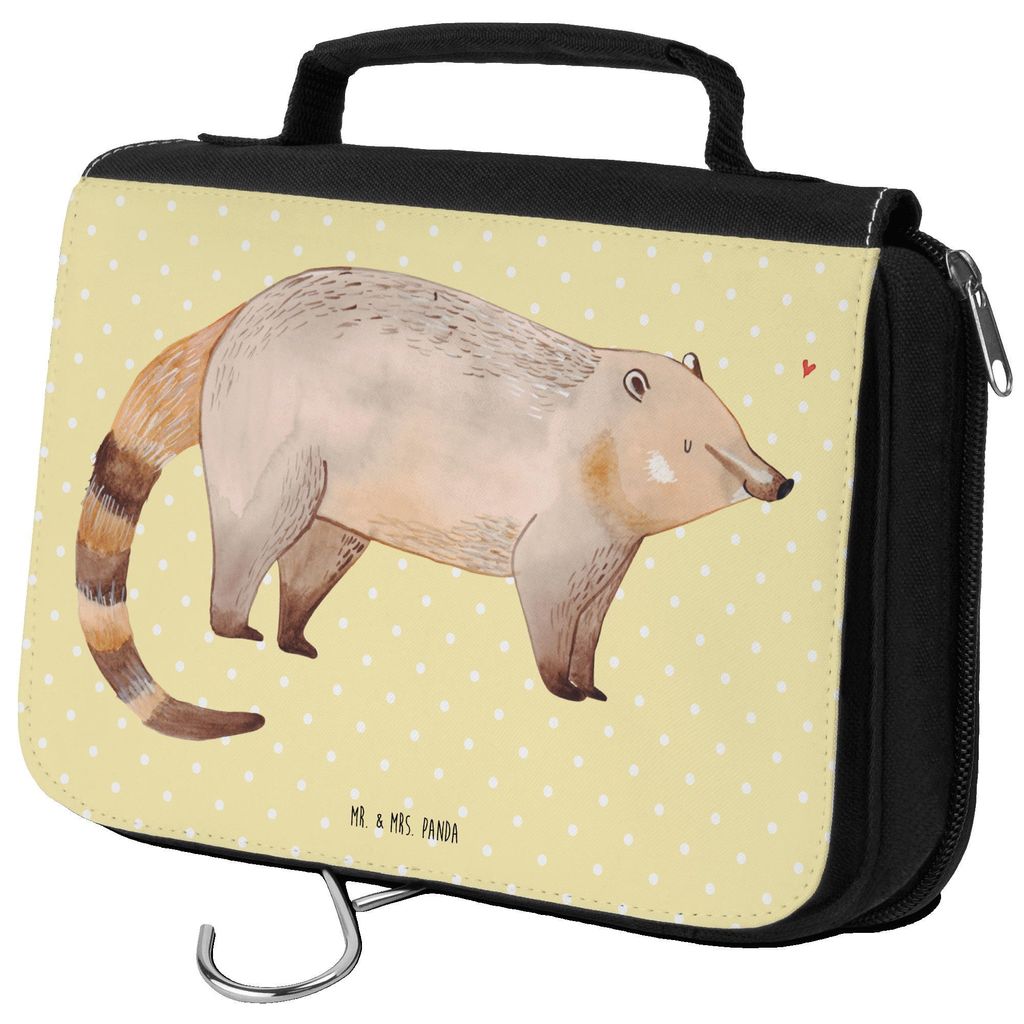 Mr. & Mrs. Panda beauty case Nasenbaer - Gelb Pastell - Geschenk, Nasenbär, Rüsselbär, kosmetiktäschchen, Bär, beautycase, Kulturbeutel, Lusti...