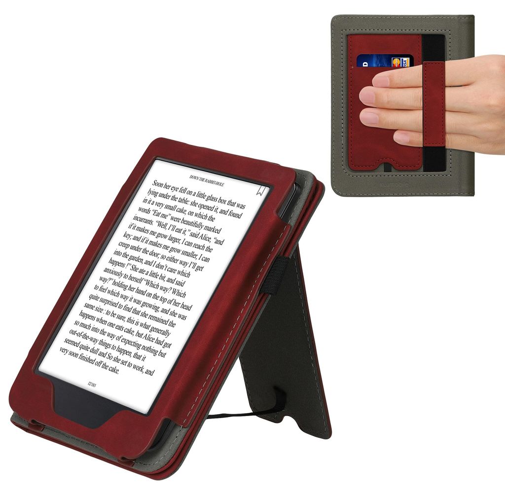 kwmobile Schutzhülle kompatibel mit Kobo Clara 2E / Tolino Shine 4 Flip Hülle - Cover mit Handschlaufe - Herz Brush Dunkelrot