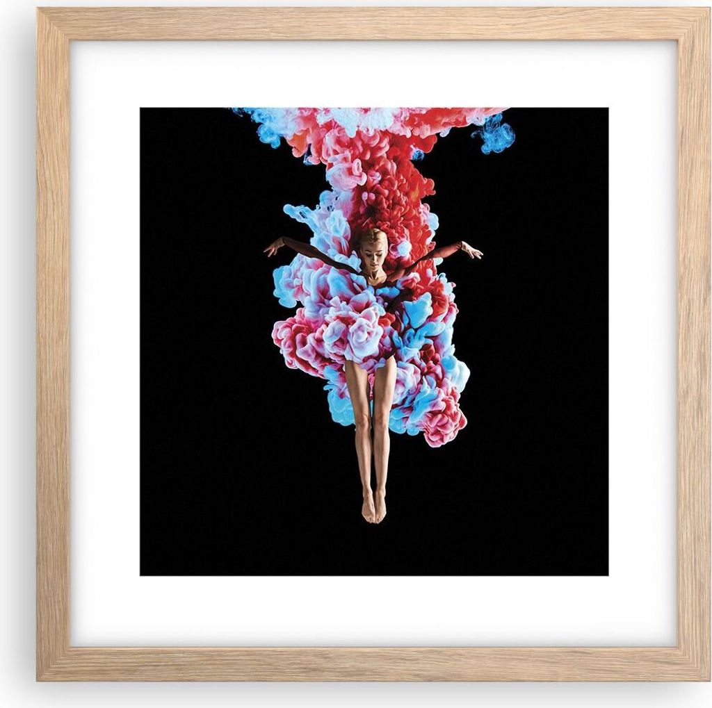 Gerahmtes Poster - Rahmen in heller Eiche - Mädchen bunt Rauch - 30x30 cm - Wand Bild - Wanddeko - Wandbilder - Kunstposter - Wandposter - Bilderr...