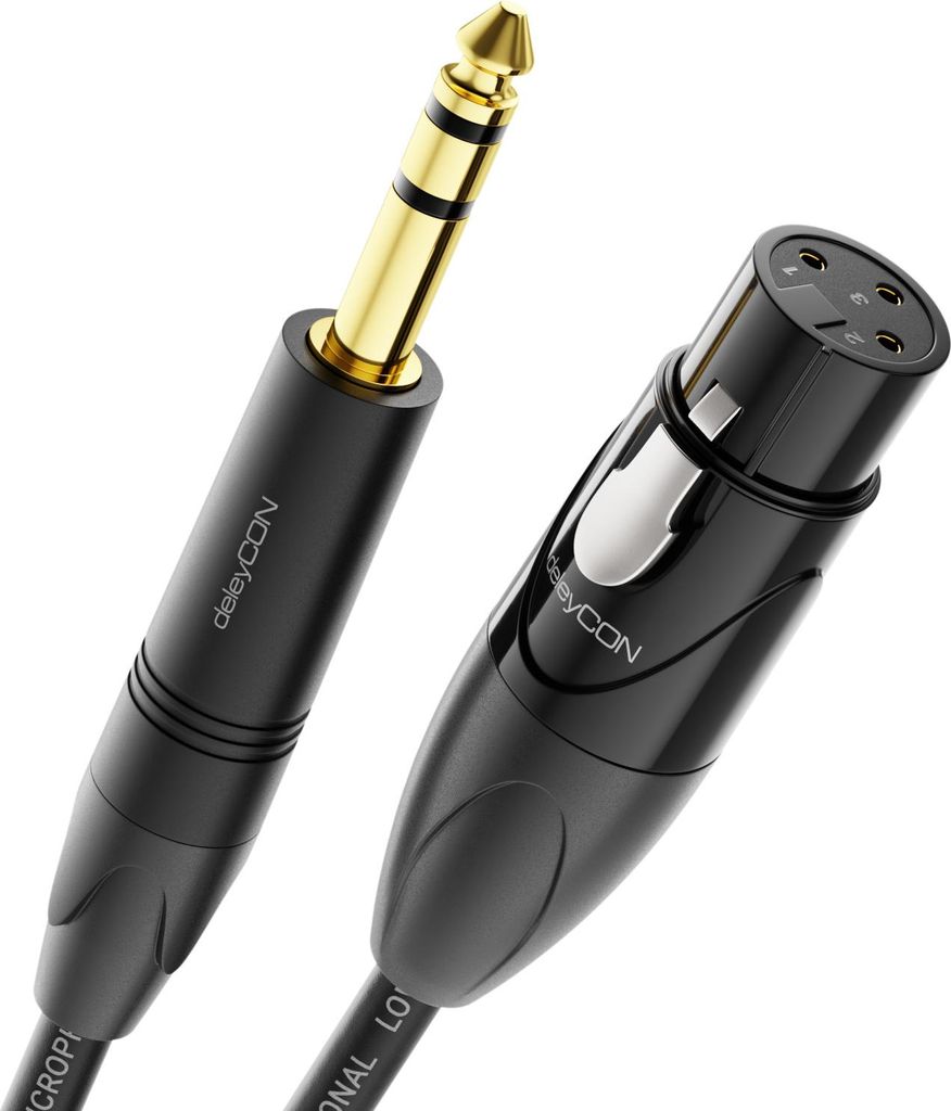 deleyCON 3,0m XLR auf 6,35mm Klinke Stereo - Mikrofonkabel Audio Adapter Kabel AUX - Studio Qualität - aus reinem OFC Kupfer (AWG24) XLR Buchse au...