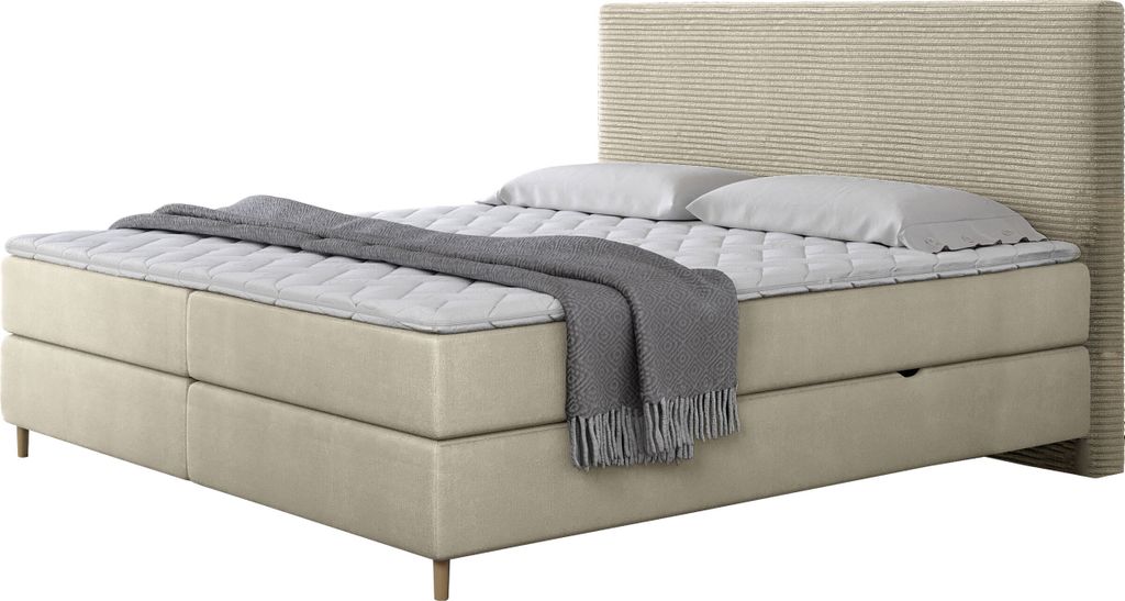 MIRJAN24 Boxspringbett Laro Cord mit zwei Bettkästen für die Bettwäsche, Holzfüße, Bonellfederkernmatratze (Farbe: Poso 100 + Paros 01, Größ...