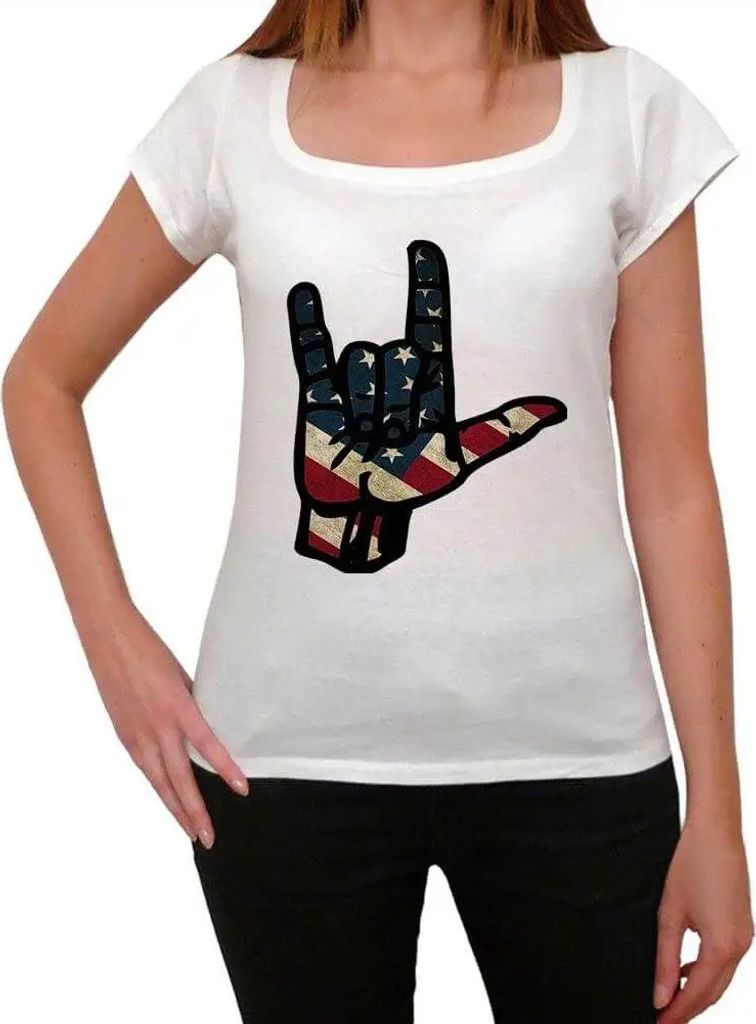 Damen Grafik T-Shirt Gebärdensprache i love you usa – Sign Language I Love You Usa – Öko-Verantwortlich Vintage Jahrgang Kurzarm Lustige Druck