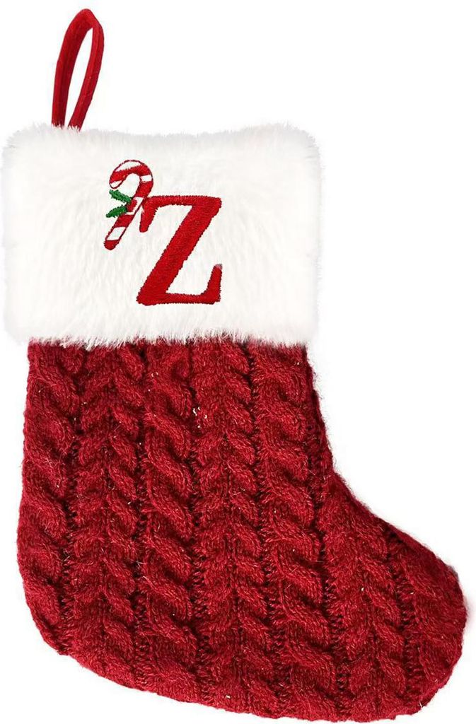 Weihnachtsstrümpfe, dekorative Buchstaben, gestrickte Socken, hängende Dekoration, einfach aufzuhängen, festliche Weihnachtsbaumdekoration