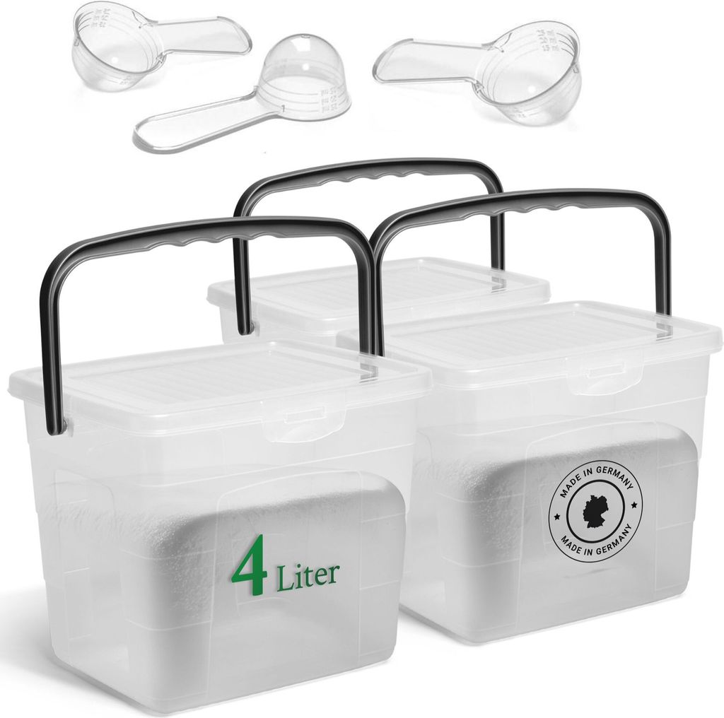 Novaliv 3x Waschmittelbox mit Deckel 4 Liter Transparent und Dosierlöffel 23,5 x 18 x 18,5 cm Waschpulver Aufbewahrungsbox mit Henkel Waschmittel ...