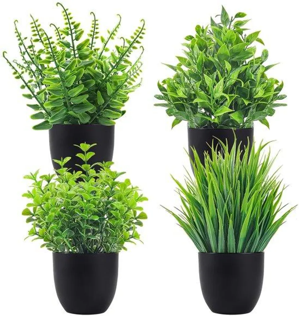 Petites plantes artificielles aspect naturel avec pots gris - Pack de 4