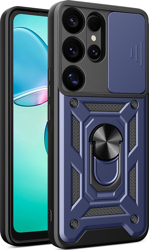 Hülle für Samsung Galaxy S25 Ultra Magnetische Ring Ständer Halter Dia Kameraschutz TPU Bumper Silikon Schutzhülle Blau