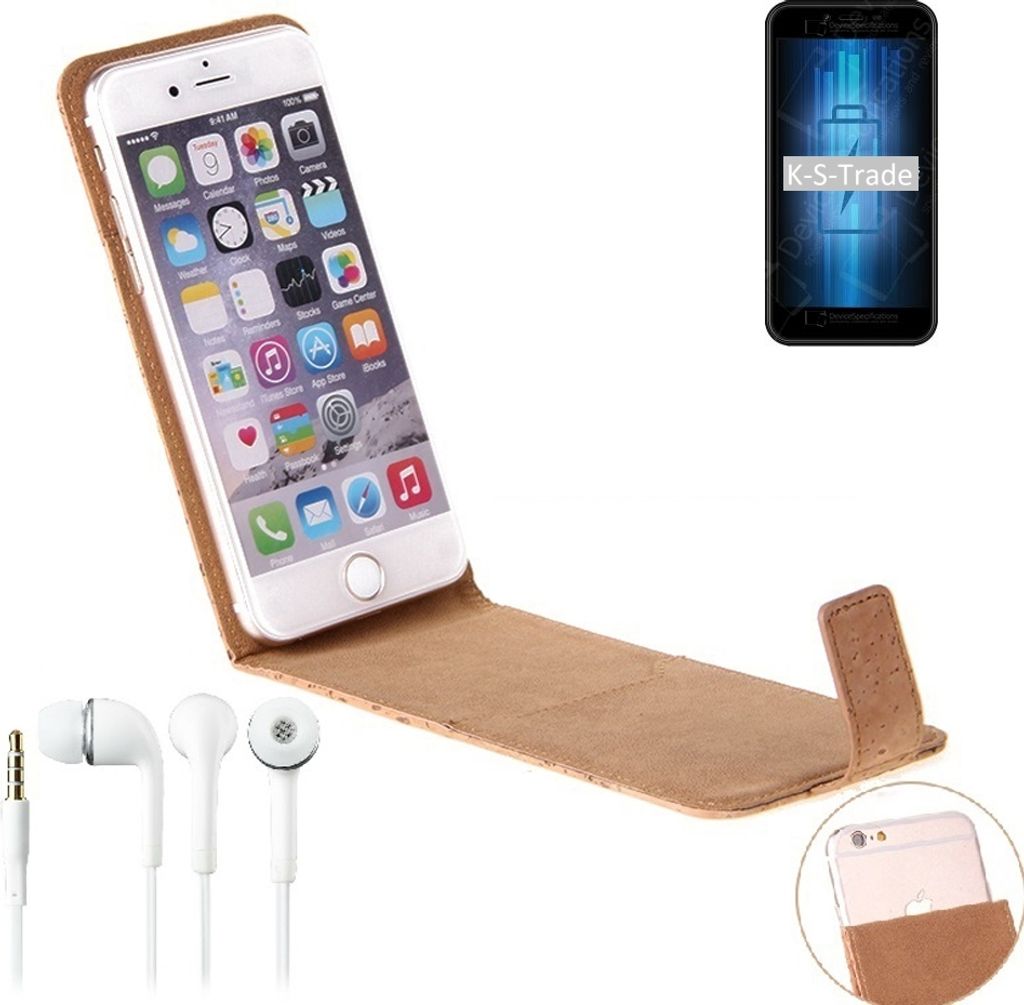 K-S-Trade Schutzhülle mit Kopfhörer kompatibel mit Energizer Ultimate U505S Handyhülle Cover Kork Tasche Flipstyle Case