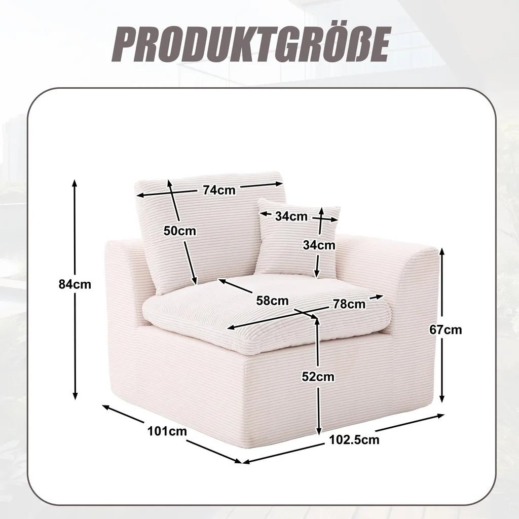 Fauteuil de Lecture Beige MODFU - Petit Canapé 1 Place pour Coin Cosy