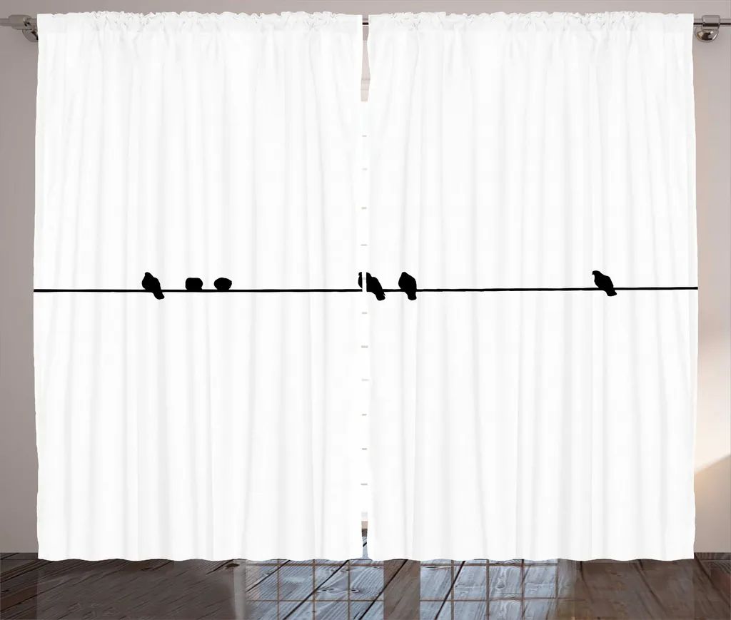 Rideau Large 280x225cm Anti-Regard Motif Oiseau Gris Anthracite