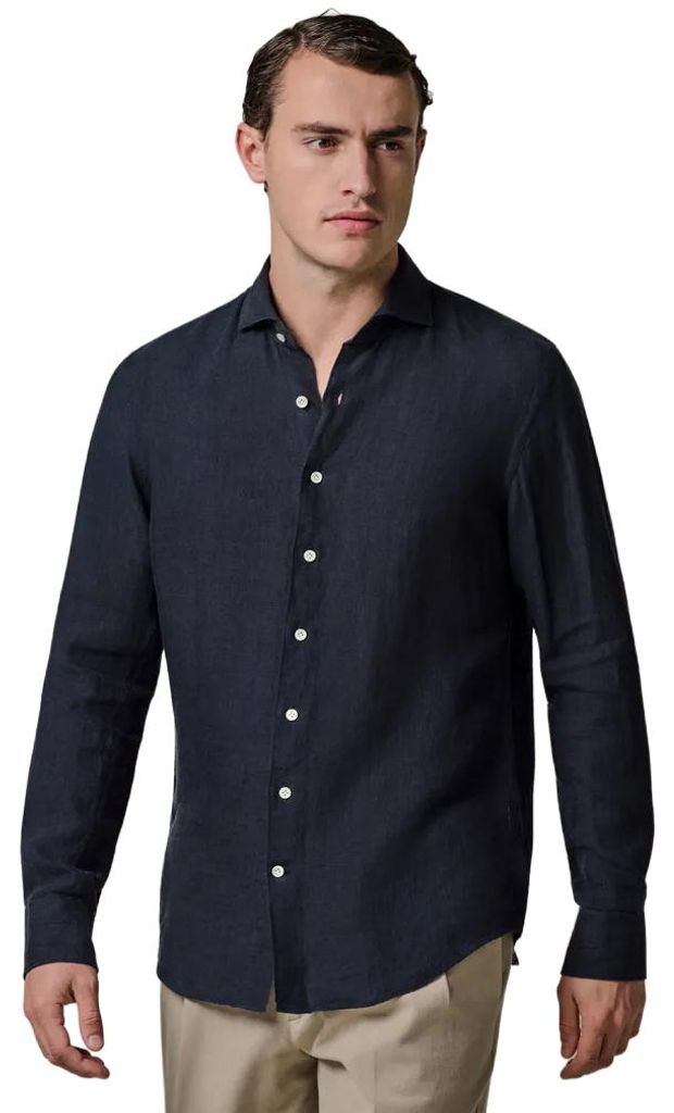 Dunkelblau Hemd Profuomo Regular Fit Leinen