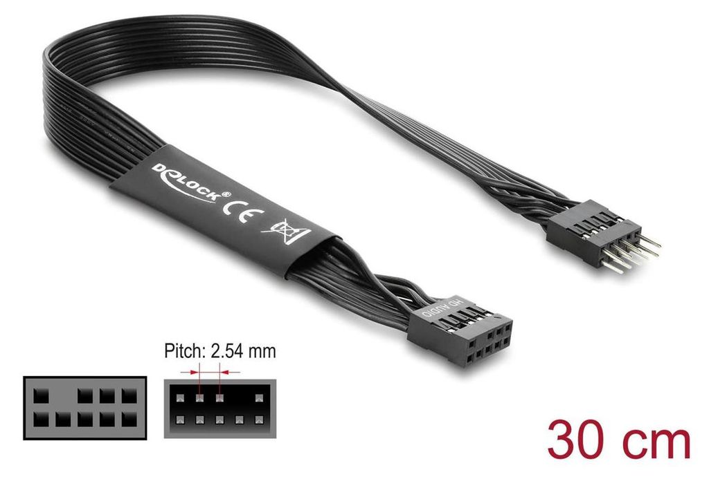 Delock HD Audio Flachbandkabel Mainboard Verlängerungskabel 9 Pin 30 cm schwarz