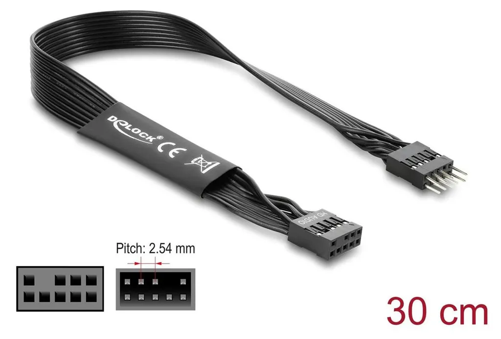 Câble USB 2.0 Interne 9 Broches Mâle vers Femelle Noir DeLOCK de 0,3m