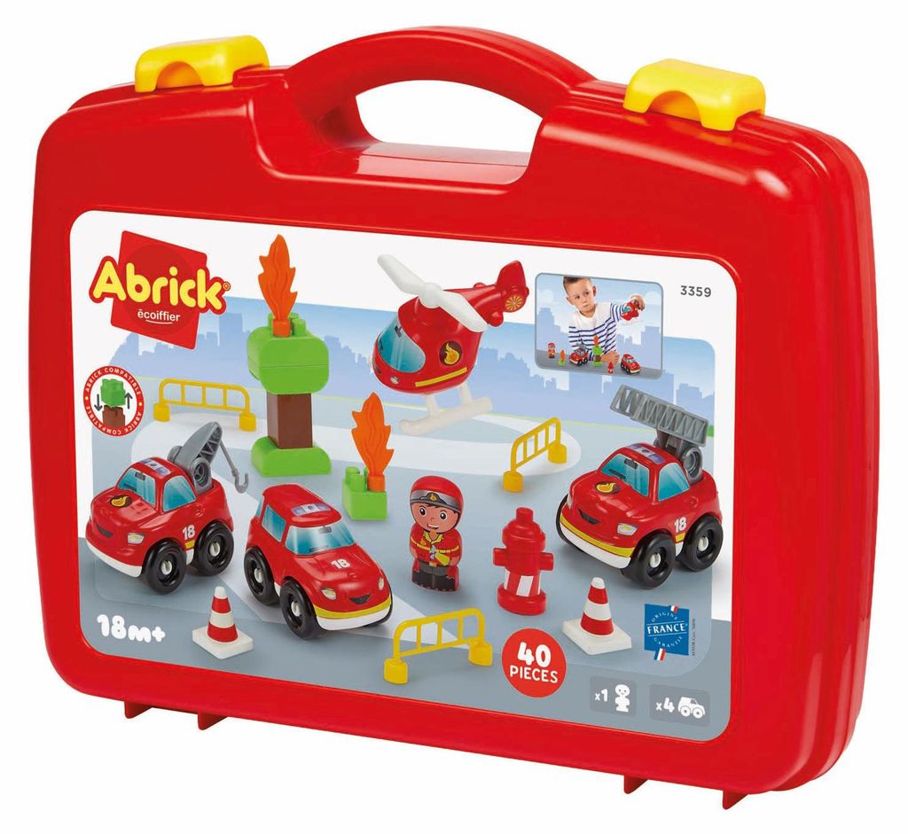 Abrick Feuerwehr Spielzeugkoffer mit Fahrzeugen - Bauset - 40-teilig