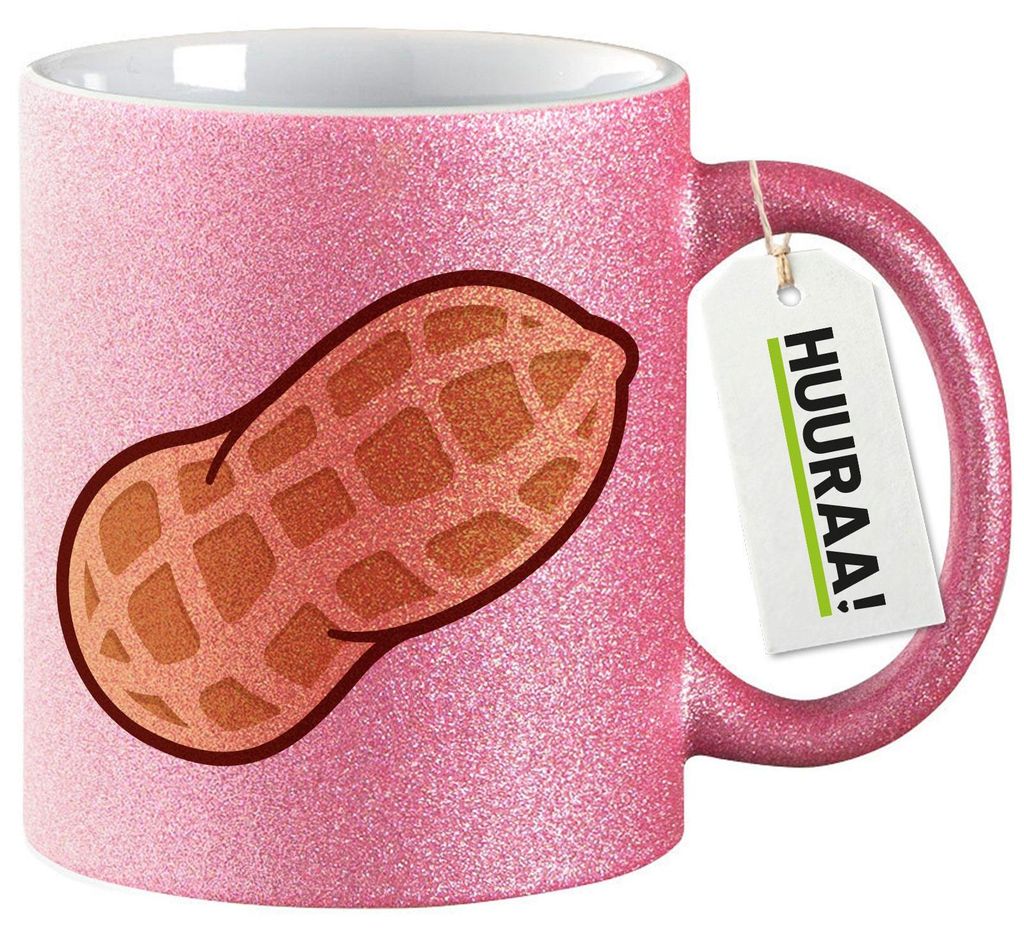 Huuraa Glitzertasse Erdnuss Comic 330ml Pink Keramik Kaffeebecher Geschenkidee