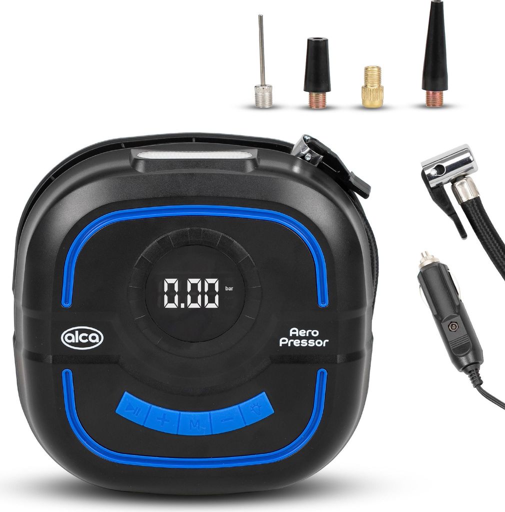 alca Digital Kompressor Kompakt mit digitalem Manometer einrollbar tragbar Automatic-Stopp für 12 V Zigarettenanzünder Auto Fahrrad Ball SUP 10...