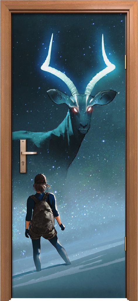 Türposter 80x200 cm Türaufkleber Türtapete Türfolie Klebefolie junge Frau und Impala Abstrakte