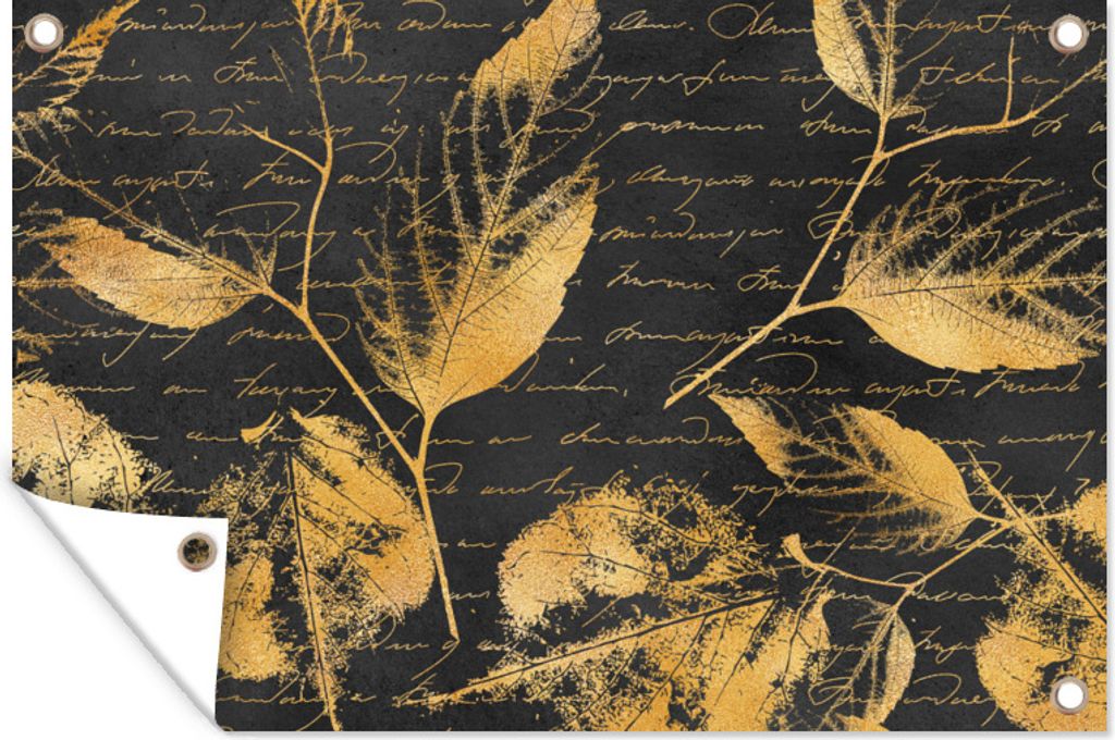MuchoWow 60x40 cm Outdoor-Poster Gartendeko Sichtschutz Garten Poster für den Garten Gold - Blätter - Schwarz