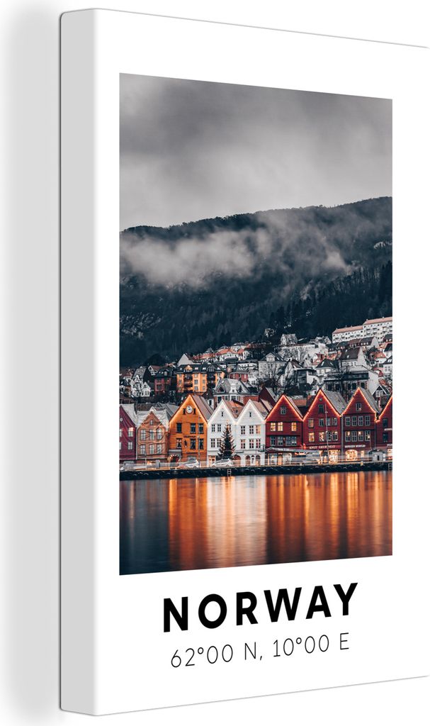 OneMillionCanvasses - Leinwandbilder - 90x140 cm, Bergen - Norwegen - Wasser - Skandinavien, Wandbilder Kunstdruck Wanddekoration - Foto auf Lein...