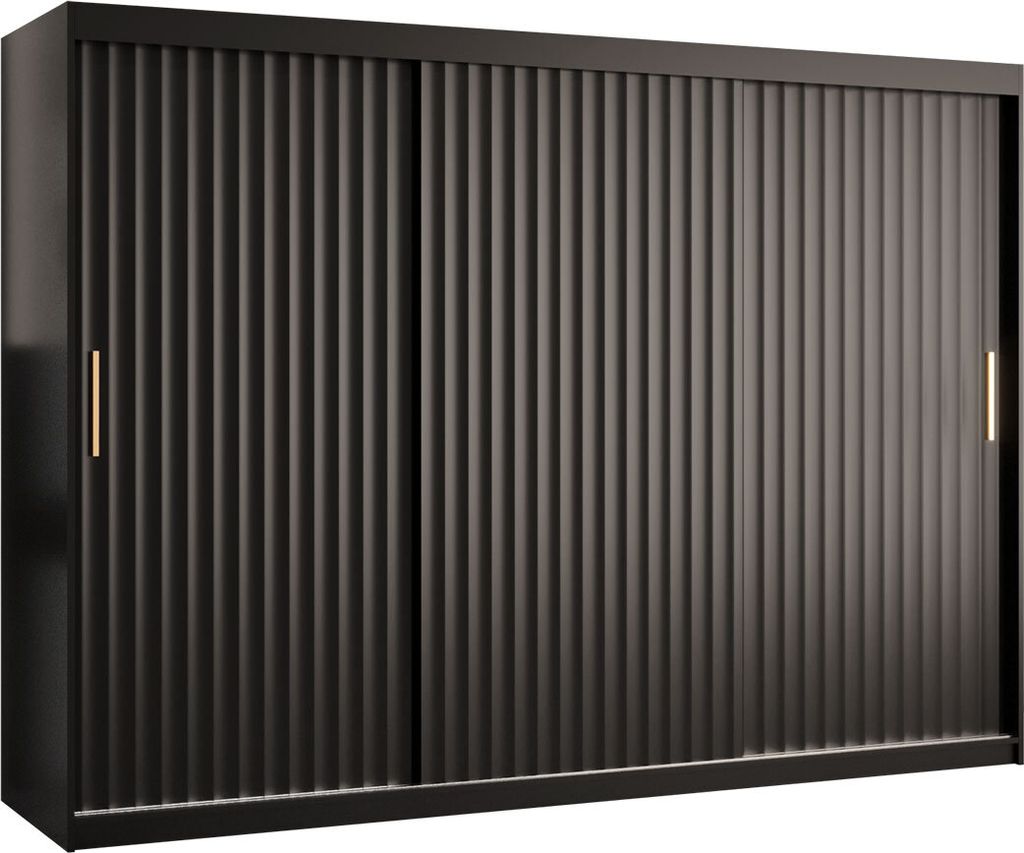 MIRJAN24 Kleiderschrank Riflo Wave 1 250, Schwebetürenschrank mit zwei Kleiderstangen, Garderobe (Farbe: Schwarz, Größe: 250 cm)