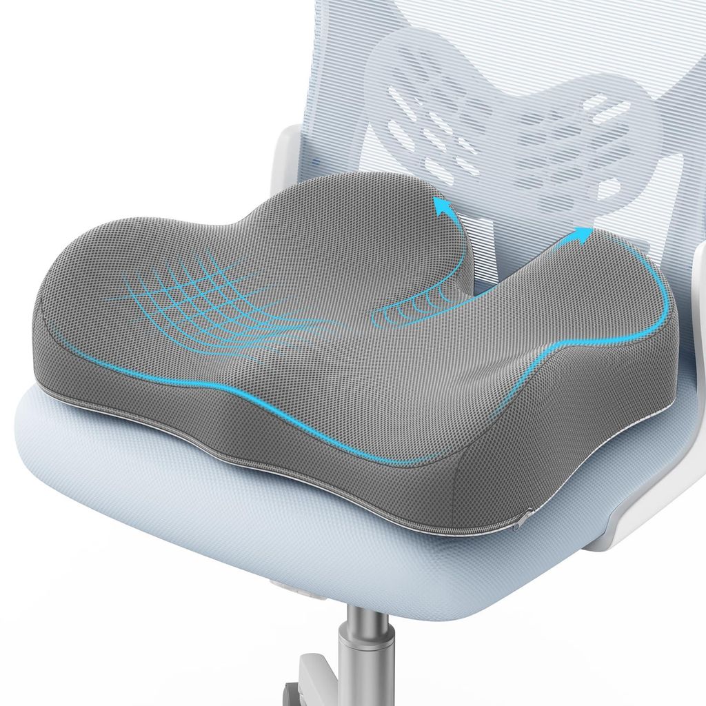 Sitzkissen aus Memory-Schaum zur Schmerzlinderung, ergonomisches Steißbeinkissen, rutschfeste Unterseite, grau
