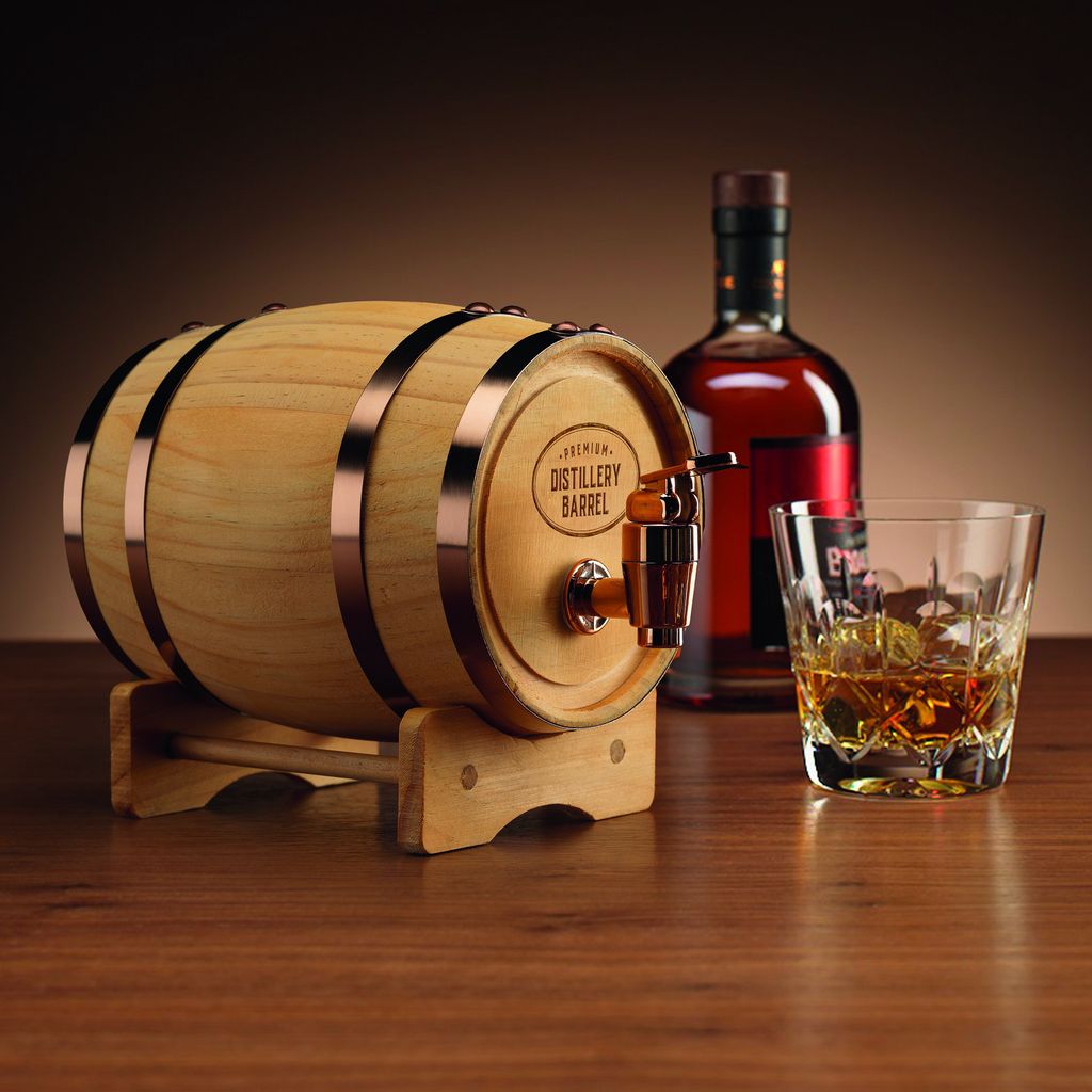Set Mit 7-teiligem Likörspender Aus Holz & 6 Whiskygläsern 284 Ml – Barzubehör Für Partys