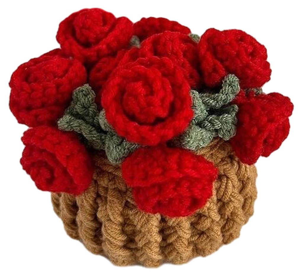 Gehäkelte Blumen-Untersetzer, handgefertigte Rosen-Untersetzer, Topfblumen, dekorativer Rosenstrauß-Untersetzer mit Korb, Geschenk für Familie, ...