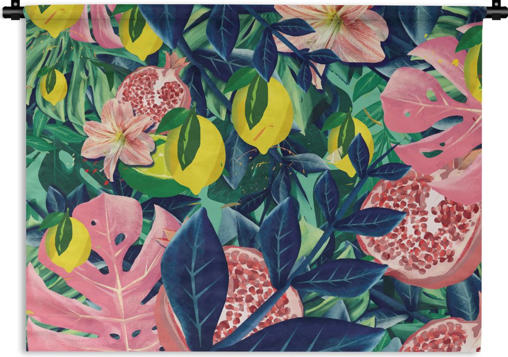 MuchoWow Wandteppich Wandbehang Blumen - Früchte - Farben 120x90 cm Tapisserie Dekoration Wandtuch - Wohnen - Aufhänger für die Wand
