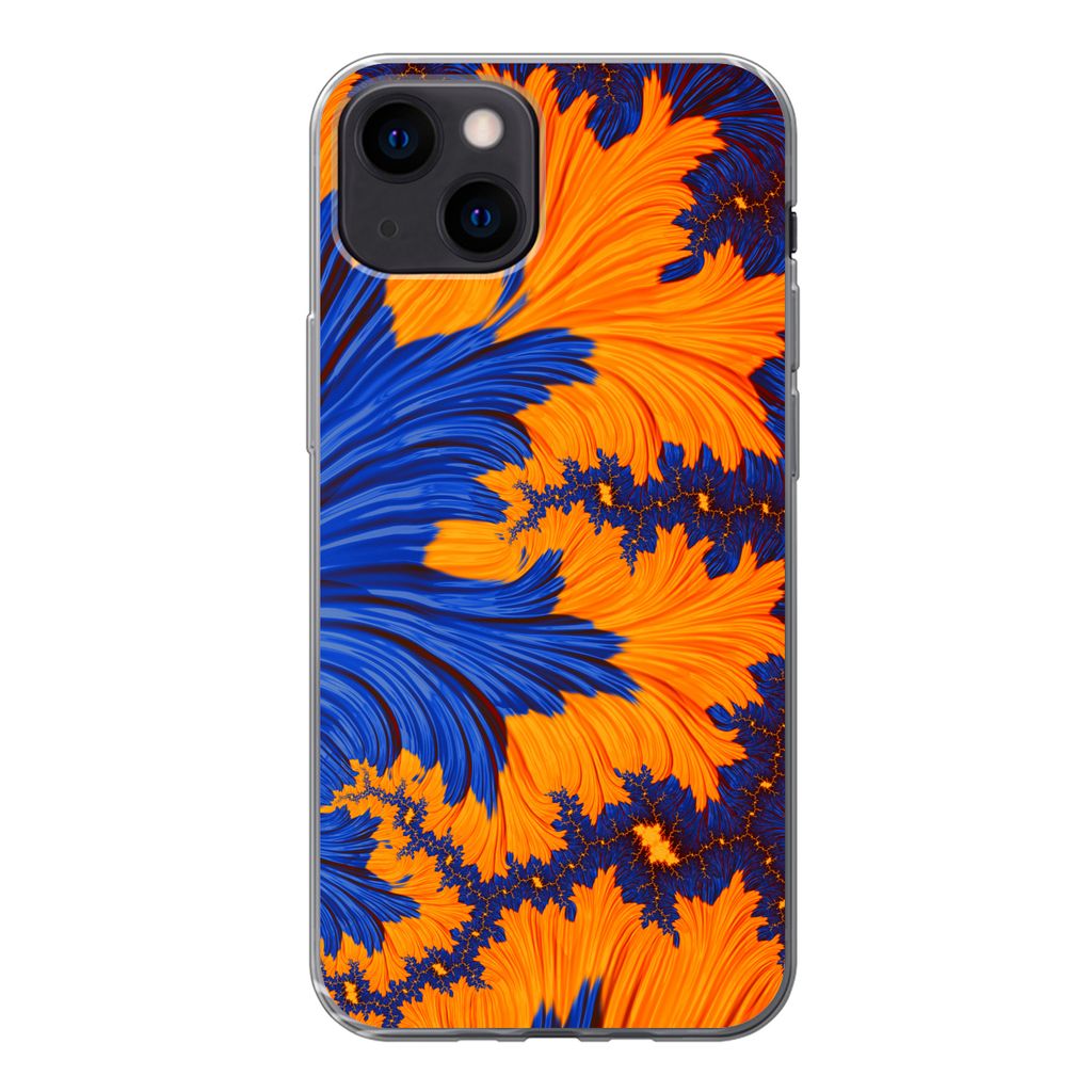 MuchoWow Handyhülle Schutzhülle Hülle für iPhone 13 mini Blätter - Kunst - Psychedelisch Silikon Softcase Handy Hülle - Softcase