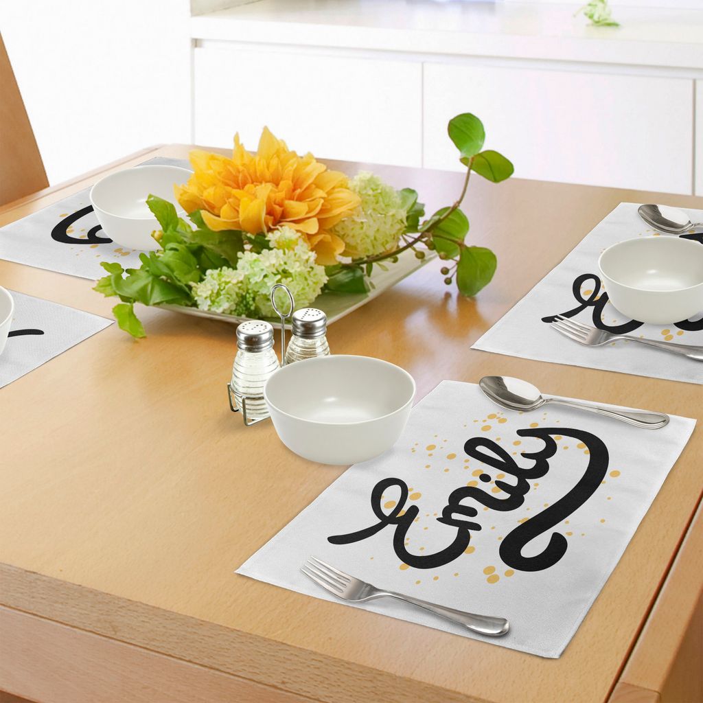 ABAKUHAUS Emily Platzmatten, Hand gezeichnet Monochrome Cursive Font Moderne kalligraphische Signatur Design, Tiscjdeco aus Farbfesten Stoff für d...