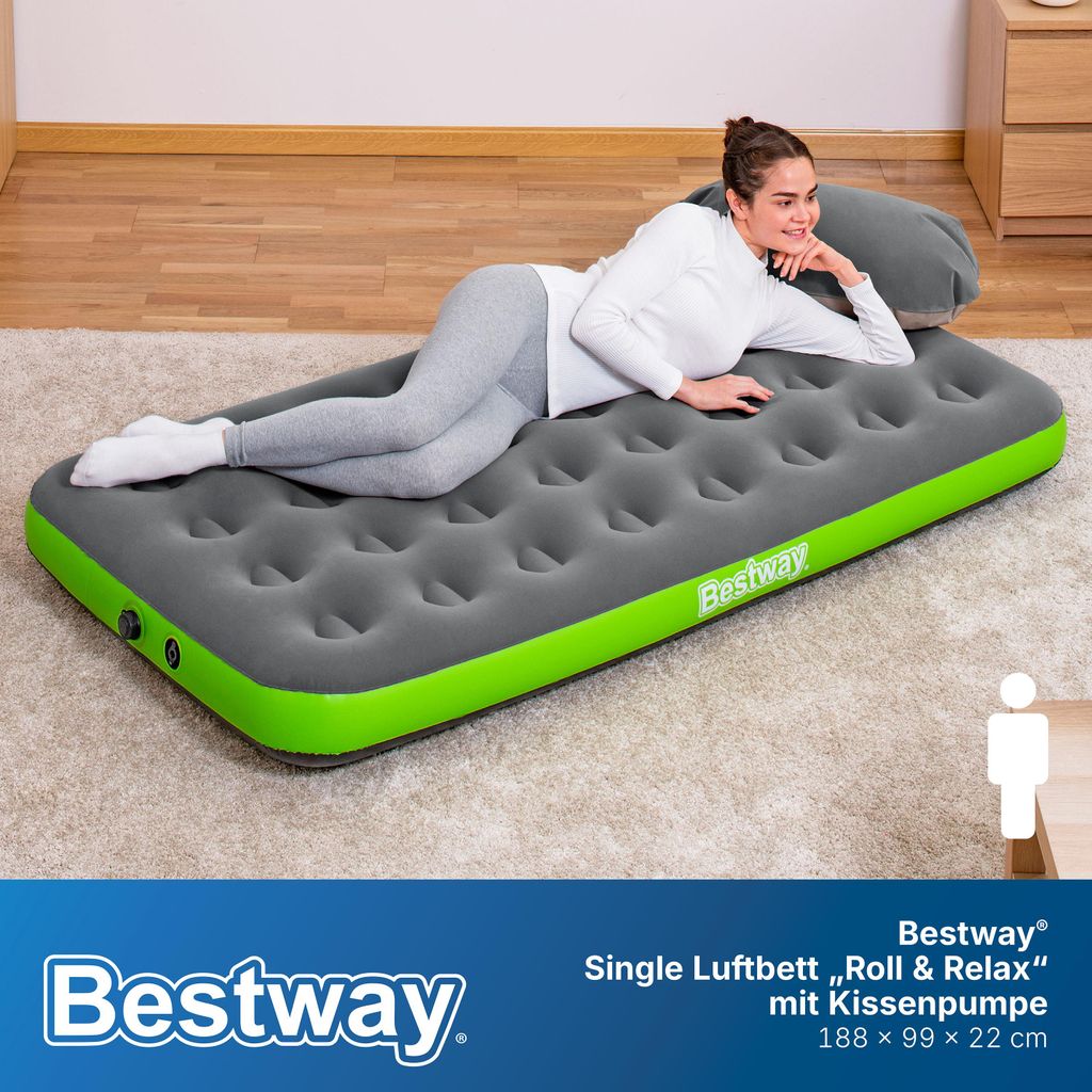 Bestway® Single-Luftbett Roll & Relax mit Kissenpumpe 188 x