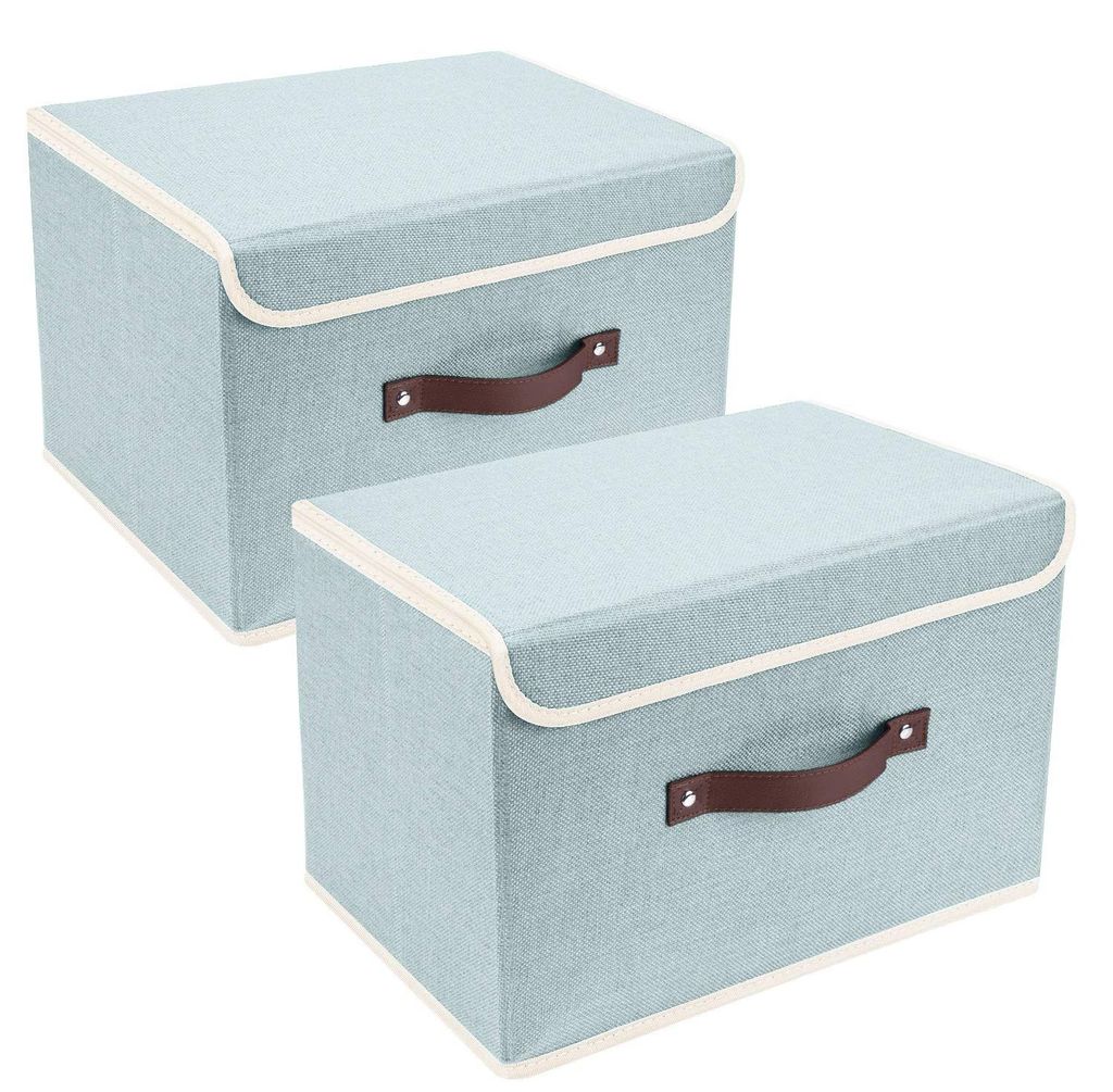 Zweiteilige, zusammenklappbare Aufbewahrungsbox mit Deckel, Stoff, Waschstange, 38 x 25 x 25 cm, Aqua Spring