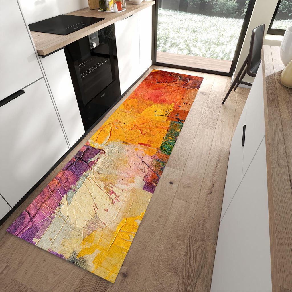 Küchenteppich 80x280cm rutschfest & abwischbar PVC Läufer - Farbenfrohe Leinwand