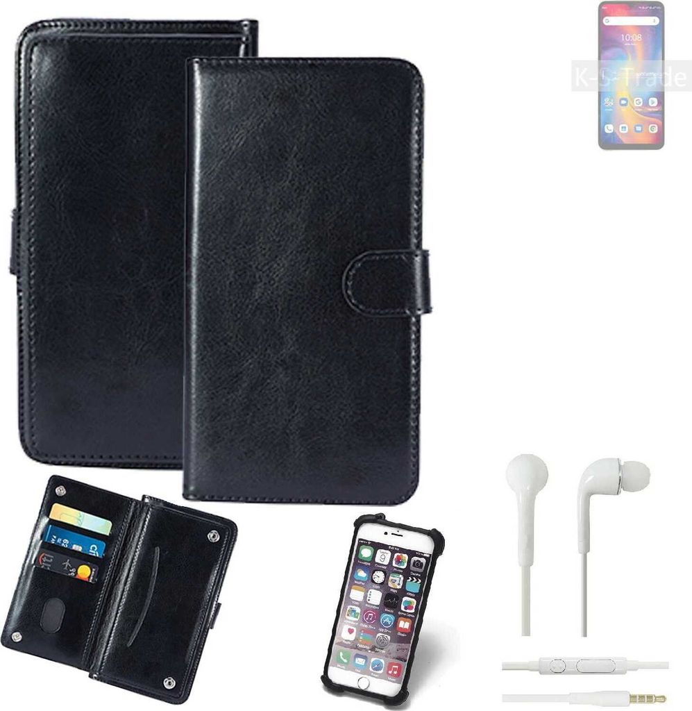 K-S-Trade 360° Hülle kompatibel mit UMIDIGI A13 Pro inkl. Headphones schwarz Kunstleder Case BookCase WalletCase Kunstlederederhülle Handyhülle,