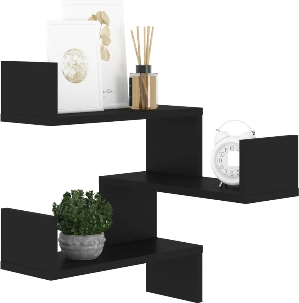 Étagère murale d'angle noire 40x40x50 cm, design bois composite solide