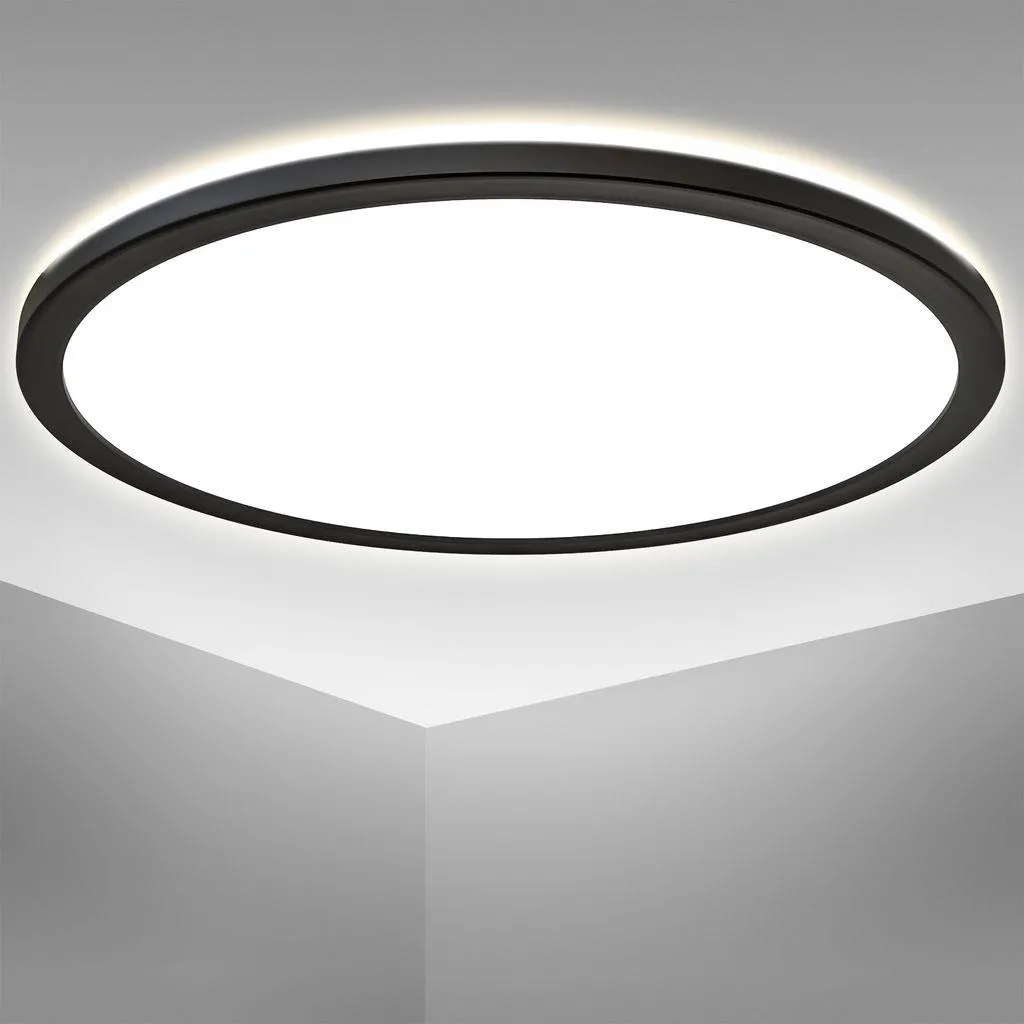 Plafonnier LED slim 22W 3000 lumens blanc neutre Ø42cm design avec halo LED