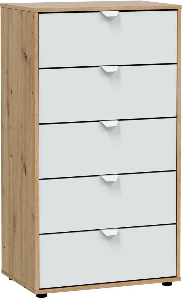 Commode 5 Tiroirs Blanche Praha 109 cm de Haut - Finition Haute Qualité