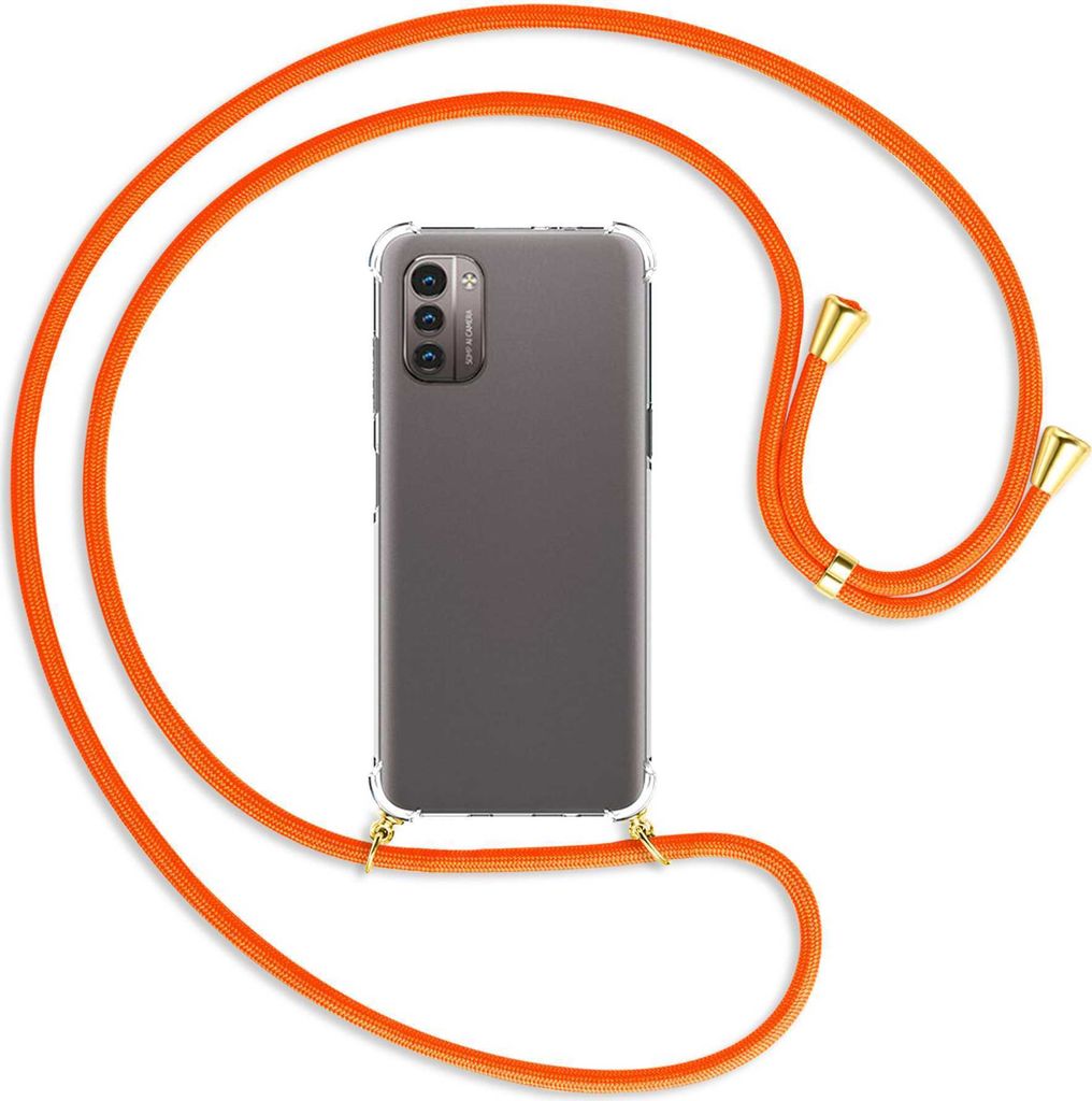 Handykette Backcover-Schutzhülle mit Band (Metall goldfarben) für Nokia G11 / G21 - neonorange