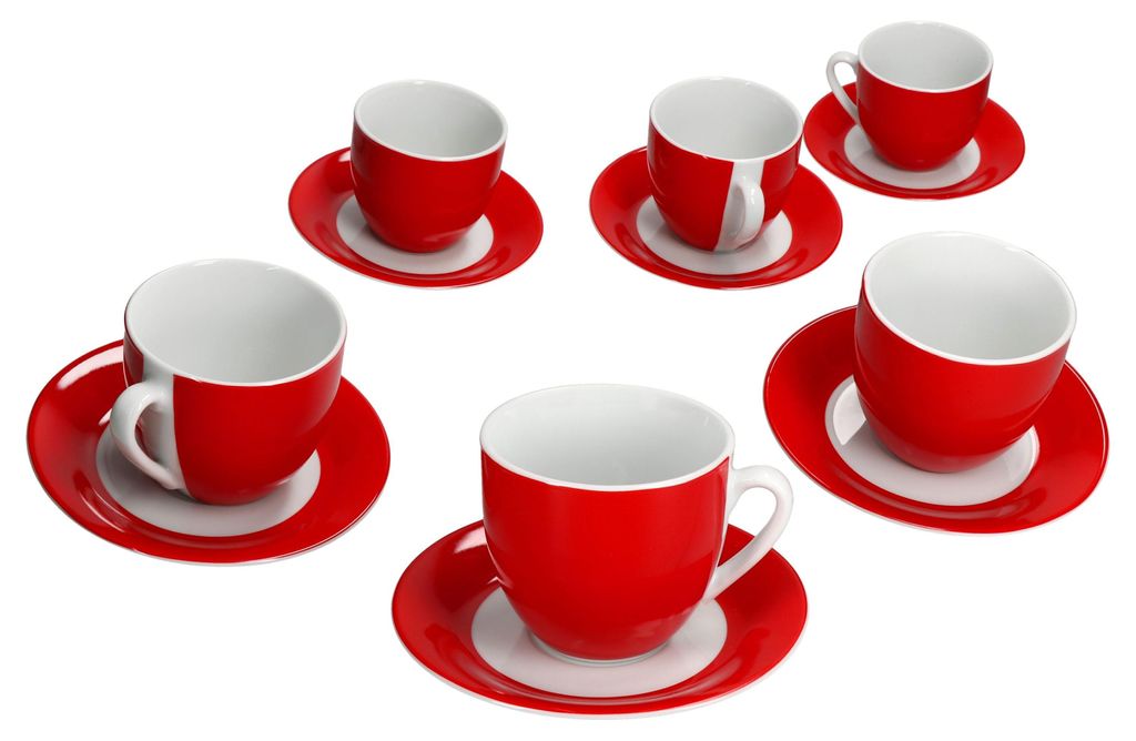 6er Set Variant Rot Kaffeetassen mit Untertassen für 6 Produktbild 