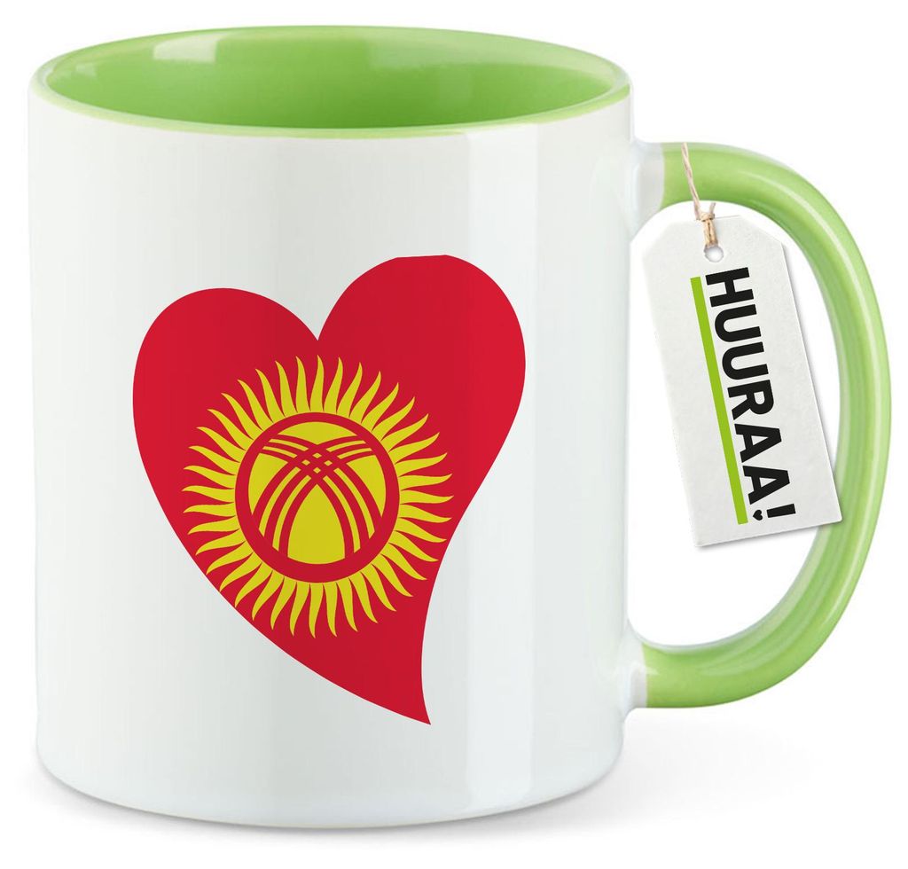 Huuraa Kaffeetasse Kirgisistan Flagge Herz 330ml Grün Keramik Kaffeebecher Geschenkidee