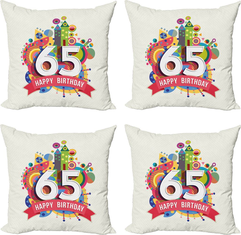 ABAKUHAUS 65. Geburtstag Kissenbezug Set (4 Stück), Feier, Moderner Doppelseitiger Digitaldruck, 45 cm x 45 cm, Mehrfarbig
