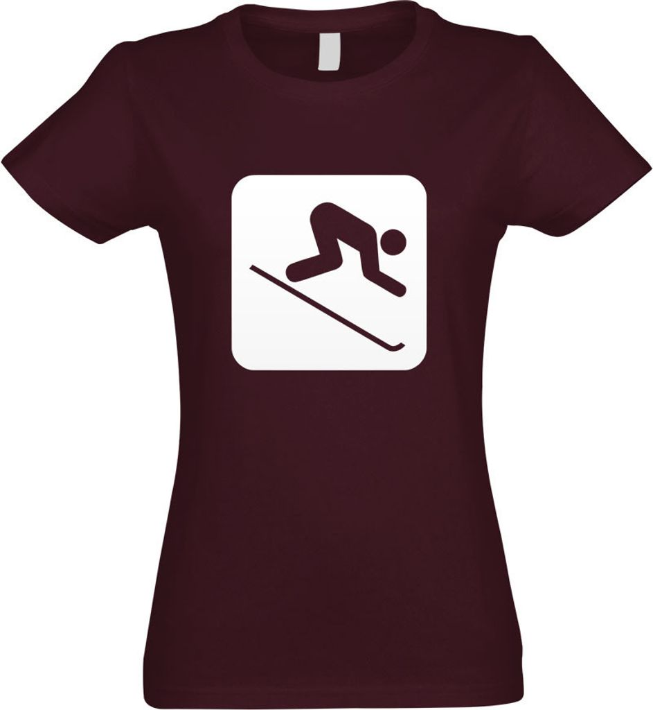Kiwistar - T-Shirt tailliert - Damen - Burgund - Piste Abfahrt Piktogramme - mit Motiv Bedruckt - Funshirt Design - Sport - Freizeit - Damen - S