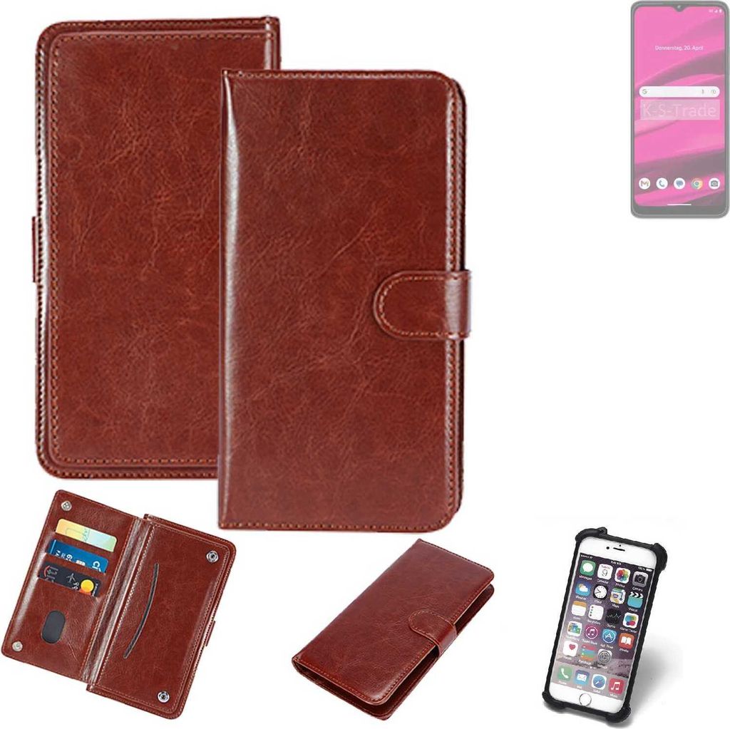 K-S-Trade 360° Hülle kompatibel mit Telekom T Phone 2023 braun Kunstleder Case BookCase WalletCase Kunstlederederhülle Handyhülle, Rundumschutz