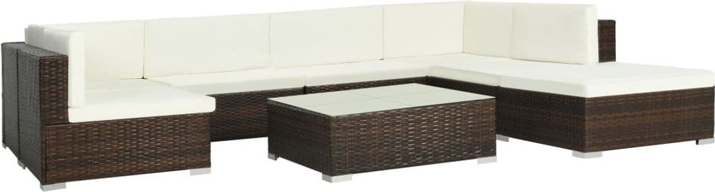 The Living Store 8-tlg. Garten-Lounge-Set mit Auflagen Poly Rattan Braun