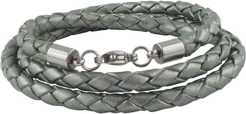 König Design Lederkette Lederband Leder-Armband 6 mm Herren Halskette 17 cm - 100 cm geflochten, Länge:17 Zentimeter, Farbe:Grau Metalisch