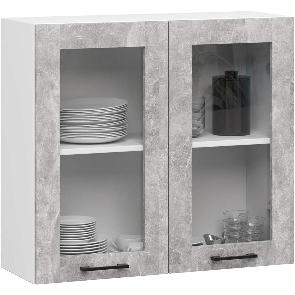 Vitrine Akord Oliwia Blanc et Béton 80x31x72 cm - Meuble de Rangement